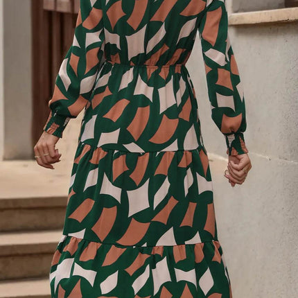 Perfee Printed Tied Pocketed Lantern Sleeve Dress - MimiStylez