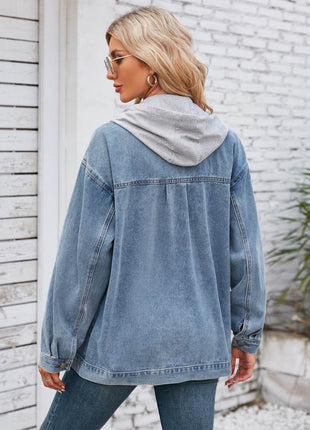 Pocketd Button Up Detachable Hooded Denim Jacket - MimiStylez