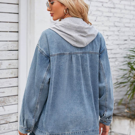 Pocketd Button Up Detachable Hooded Denim Jacket - MimiStylez