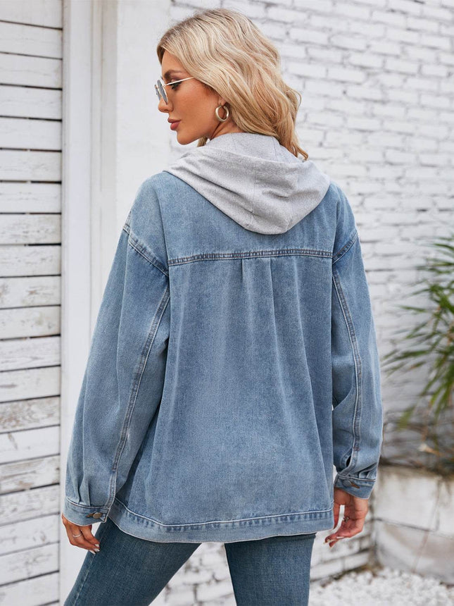Pocketd Button Up Detachable Hooded Denim Jacket - MimiStylez