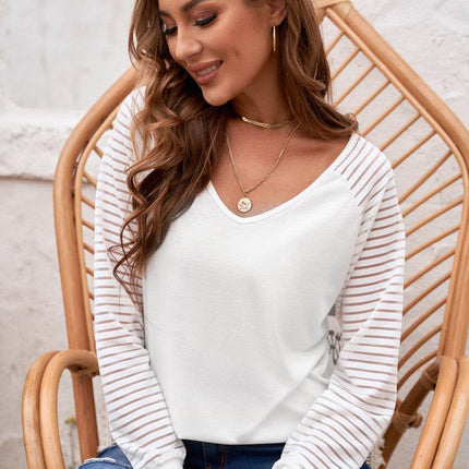 Sheer Striped V-Neck Top - MimiStylez