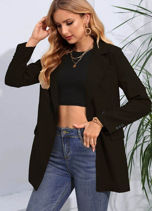 Lapel Neck Long Sleeve Blazer with Pockets - MimiStylez