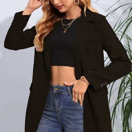 Lapel Neck Long Sleeve Blazer with Pockets - MimiStylez