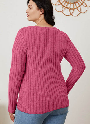 Basic Bae Full Size Ribbed V-Neck Long Sleeve T-Shirt - MimiStylez