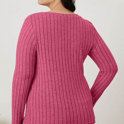 Basic Bae Full Size Ribbed V-Neck Long Sleeve T-Shirt - MimiStylez