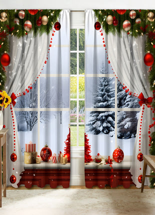 2PCs Christmas Curtain 3D Printing Curtain