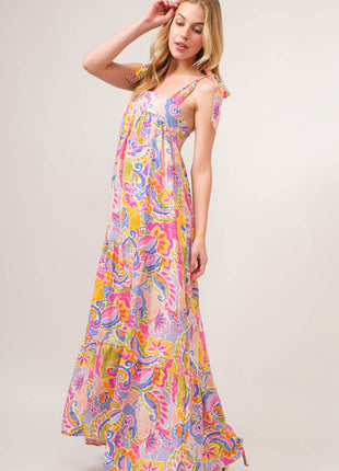 And The Why Full Size Printed Tie Shoulder Tiered Maxi Dress - MimiStylez