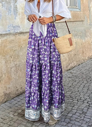 Full Size Tiered Printed Elastic Waist Skirt - MimiStylez