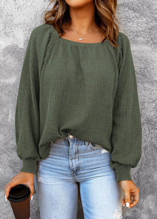 Square Neck Waffle-Knit Top - MimiStylez