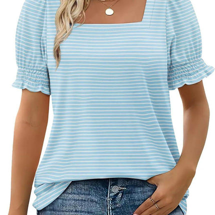 Simple U-neck Petal Sleeve Loose T-shirt - MimiStylez