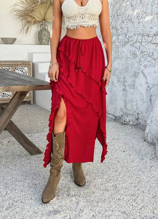 Devine Slit Drawstring Ruffled Skirt - MimiStylez