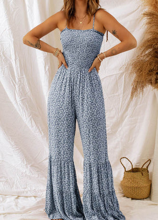 Smocked Printed Wide Strap Jumpsuit - MimiStylez
