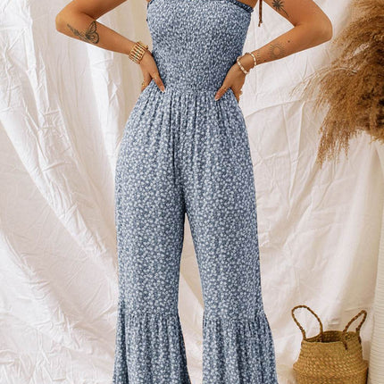 Smocked Printed Wide Strap Jumpsuit - MimiStylez