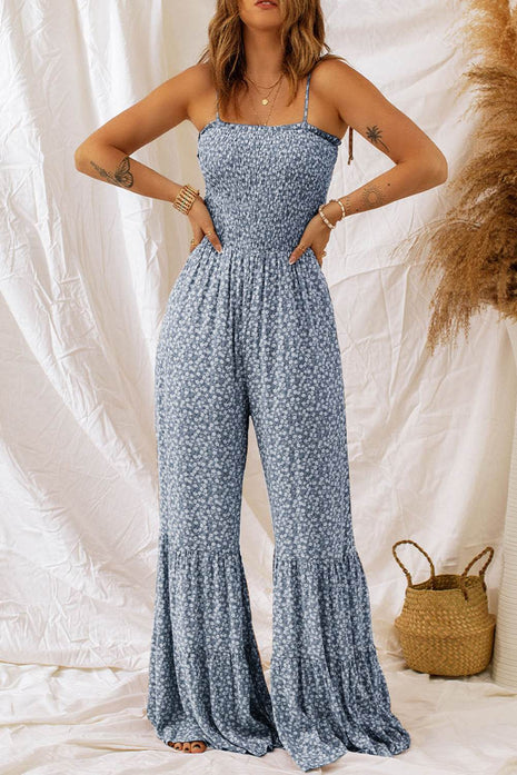 Smocked Printed Wide Strap Jumpsuit - MimiStylez
