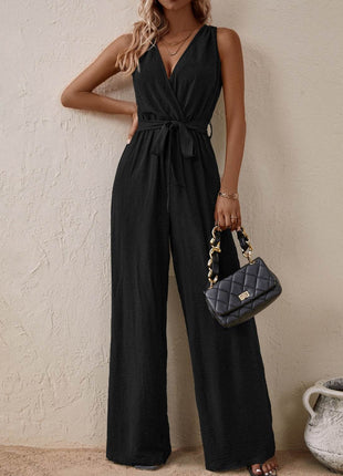 Tied Surplice Sleeveless Wide Leg Jumpsuit - MimiStylez