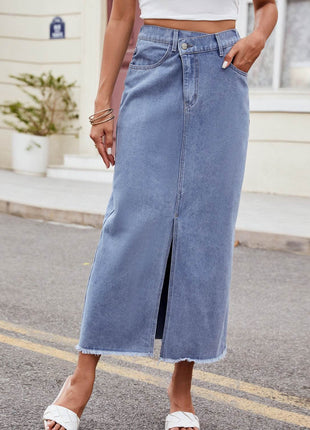 Slit Asymmetrical Waist Denim Skirt - MimiStylez