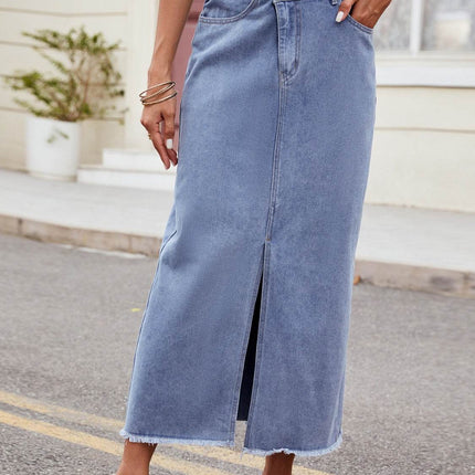 Slit Asymmetrical Waist Denim Skirt - MimiStylez