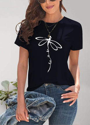 Dragonfly Graphic Round Neck Short Sleeve T-Shirt - MimiStylez