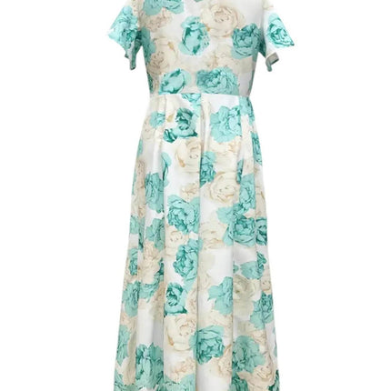 Plus Size Floral Print V-Neck Maxi Dress with Flutter Sleeves - MimiStylez