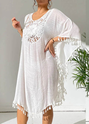 Tassel Cutout Scoop Neck Cover-Up Dress - MimiStylez