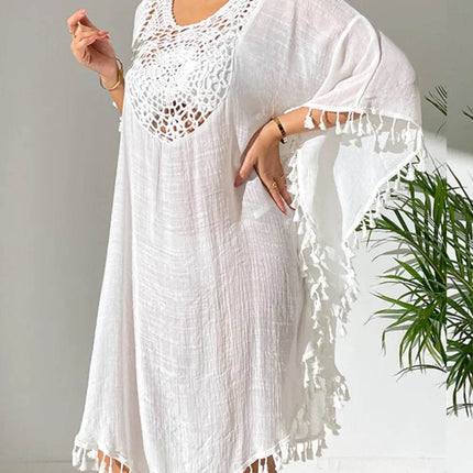Tassel Cutout Scoop Neck Cover-Up Dress - MimiStylez