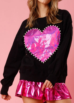 Pearl Trim Round Neck Sweatshirt - MimiStylez