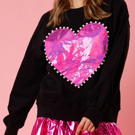 Pearl Trim Round Neck Sweatshirt - MimiStylez