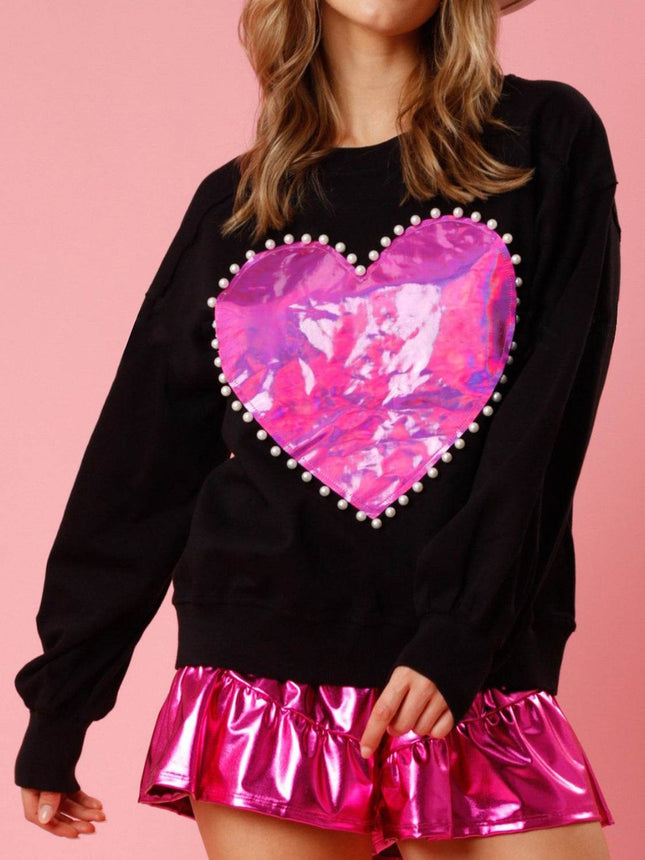 Pearl Trim Round Neck Sweatshirt - MimiStylez