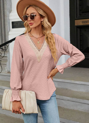 V-Neck Flounce Sleeve Blouse - MimiStylez