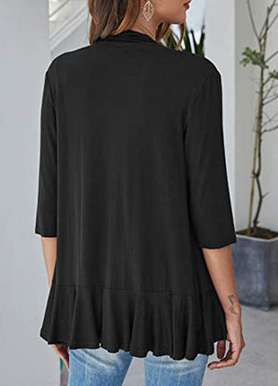 Open Front Three-Quarter Sleeve Cardigan - MimiStylez