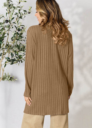 Basic Bae Full Size Ribbed Open Front Cardigan with Pockets - MimiStylez