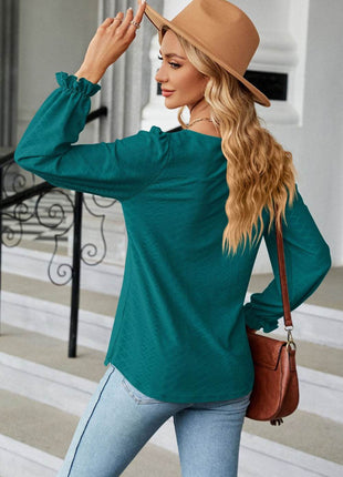 Round Neck Flounce Sleeve Blouse - MimiStylez