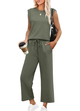 Loose Sleeveless Suit Round Neck Vest Top Two-piece Pants - MimiStylez