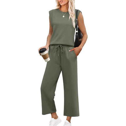 Loose Sleeveless Suit Round Neck Vest Top Two-piece Pants - MimiStylez