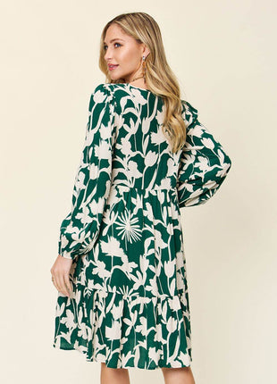 Double Take Full Size Printed Ruffle Hem Dress with Pocket - MimiStylez