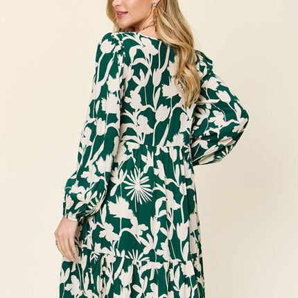 Double Take Full Size Printed Ruffle Hem Dress with Pocket - MimiStylez