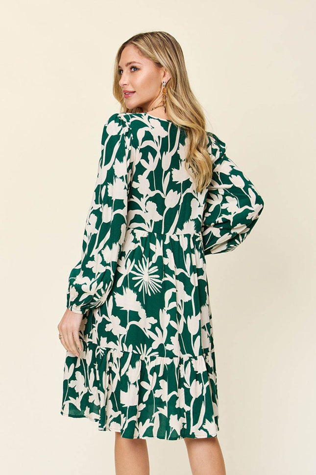 Double Take Full Size Printed Ruffle Hem Dress with Pocket - MimiStylez