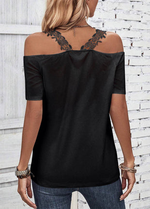 Full Size Lace Detail Short Sleeve T-Shirt - MimiStylez