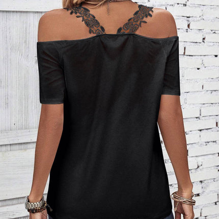 Full Size Lace Detail Short Sleeve T-Shirt - MimiStylez