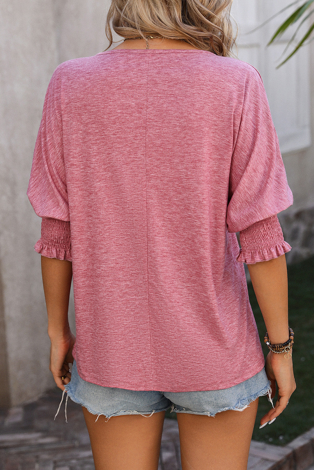 Notched Lantern Sleeve Blouse