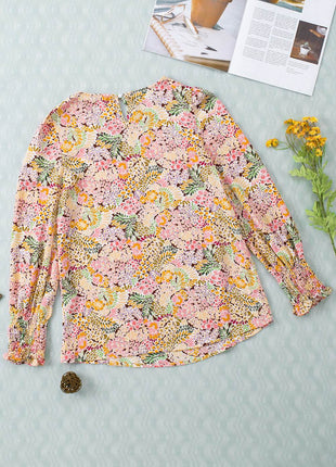 Floral Print Long Puff Sleeve Blouse - MimiStylez