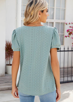 Eyelet Puff Sleeve T-Shirt - MimiStylez