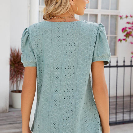 Eyelet Puff Sleeve T-Shirt - MimiStylez