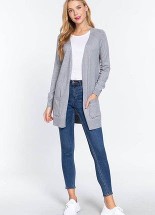 ACTIVE BASIC Open Front Long Sleeve Cardigan - MimiStylez