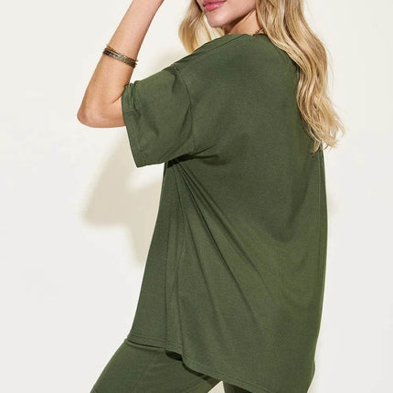 Neck Drop Shoulder T-Shirt and Shorts Set - MimiStylez