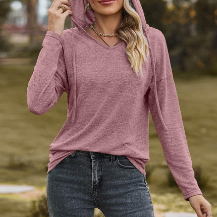 Drawstring Dropped Shoulder Hooded T-Shirt - MimiStylez
