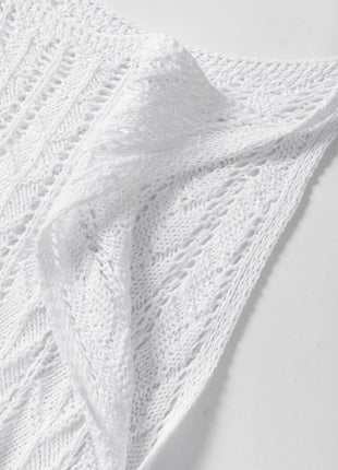 Tie Straps Wave Stripes Textured Eyelet Knitted Vest - MimiStylez