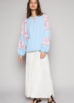POL Round Neck Balloon Floral Long Sleeve Top - MimiStylez