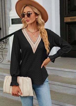 V-Neck Flounce Sleeve Blouse - MimiStylez