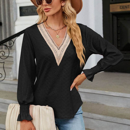 V-Neck Flounce Sleeve Blouse - MimiStylez